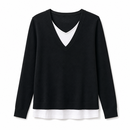 Damelig strikket topp i falsk to-delt design med V-hals