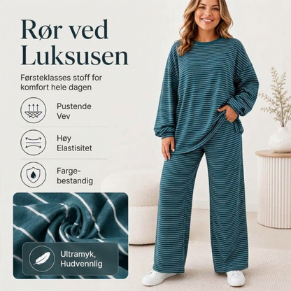 Drakt med stripete genser og vide bukser for kvinner, 2 deler