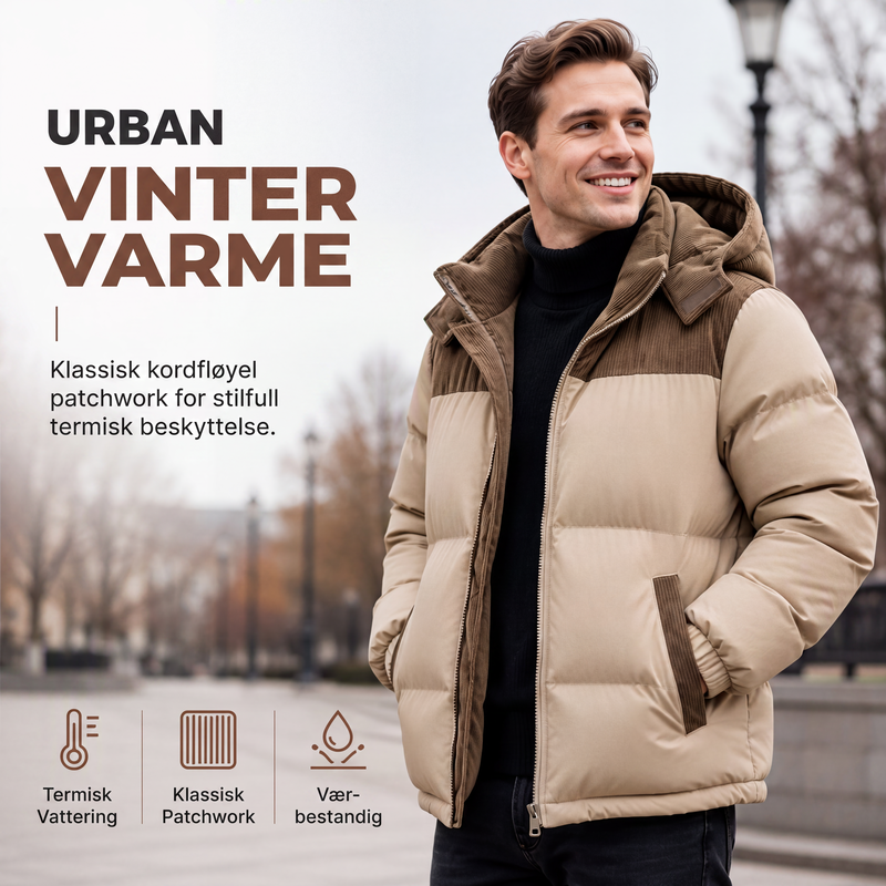Vinter dunjakke med hette for menn, fargeblokkdesign