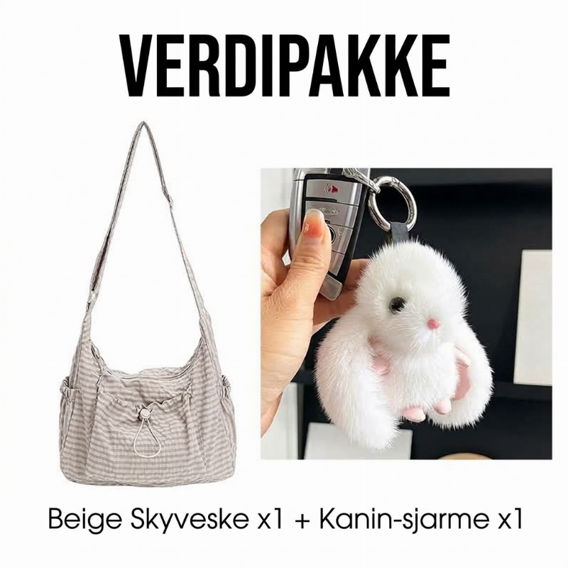 Rutet trekkveske i skyform med snøring og rynker