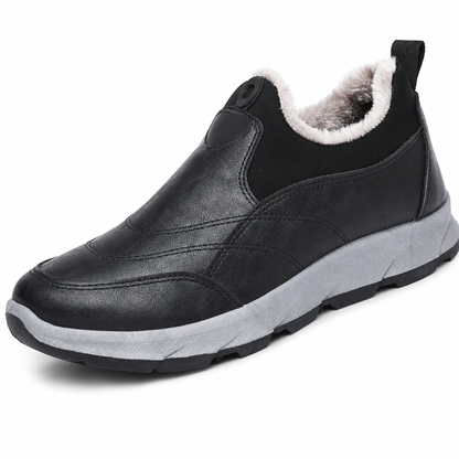 Vinterfottøy for menn med fleecefôr, vanntette slip-on-sko med sklisikker, myk såle – varme, uformelle sko i bomullsstoff for eldre