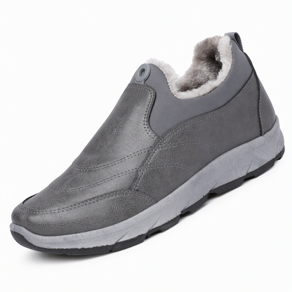 Vinterfottøy for menn med fleecefôr, vanntette slip-on-sko med sklisikker, myk såle – varme, uformelle sko i bomullsstoff for eldre