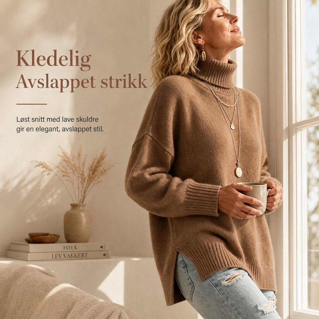 Løst strikket turtleneck-gensere for kvinner