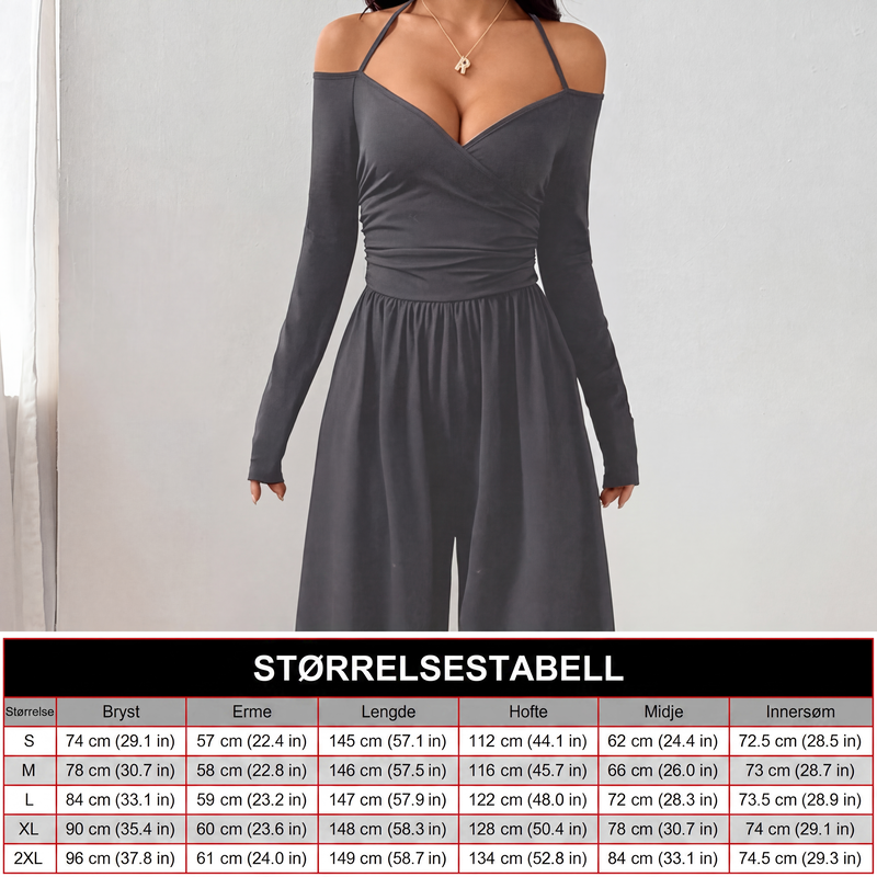 Elegant halterneck-drakt med dyp V-hals for kvinner