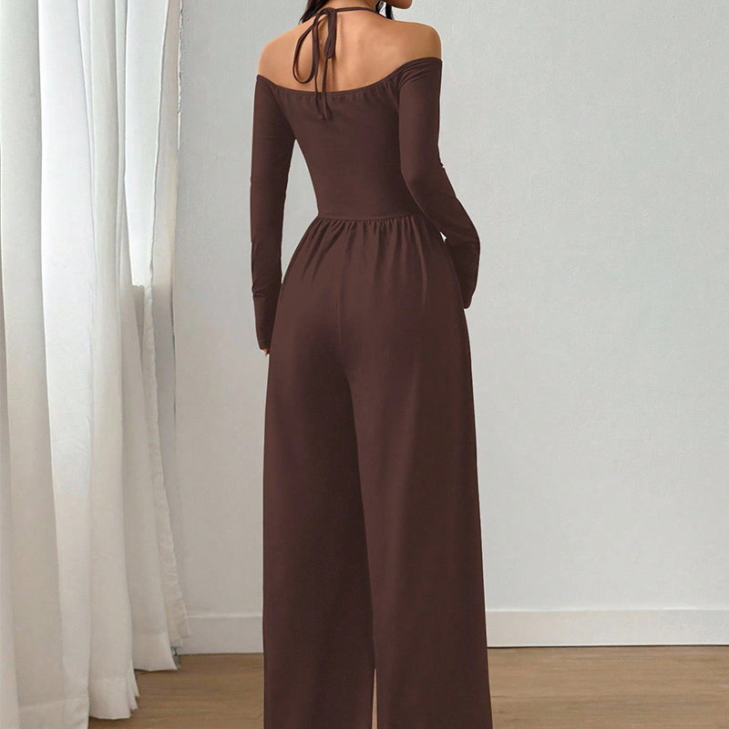 Elegant halterneck-drakt med dyp V-hals for kvinner