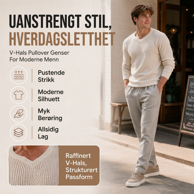 Avslående rundhalset strikkeoverdel for herrer