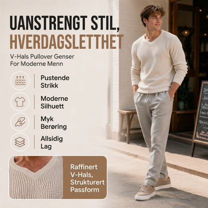 Avslående rundhalset strikkeoverdel for herrer