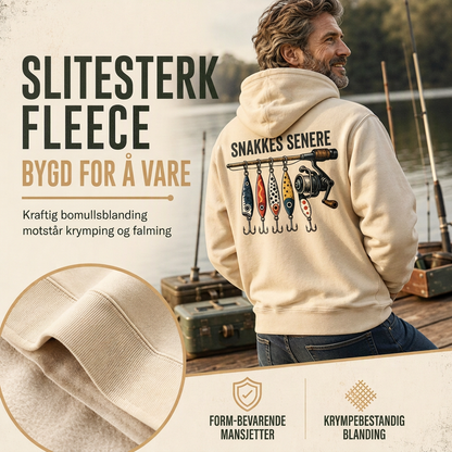 Herre retro fiskegrafisk hettegenser – avslappet passform, myk bomullsblanding av frottee med lommelomme