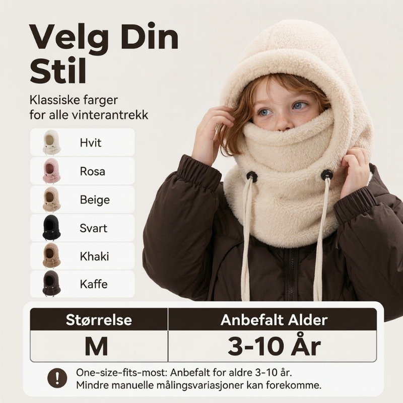 Vindtett og isolerende sykkelhette i balaklava-modell for barn