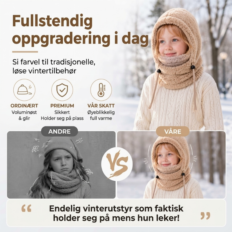Vindtett og isolerende sykkelhette i balaklava-modell for barn