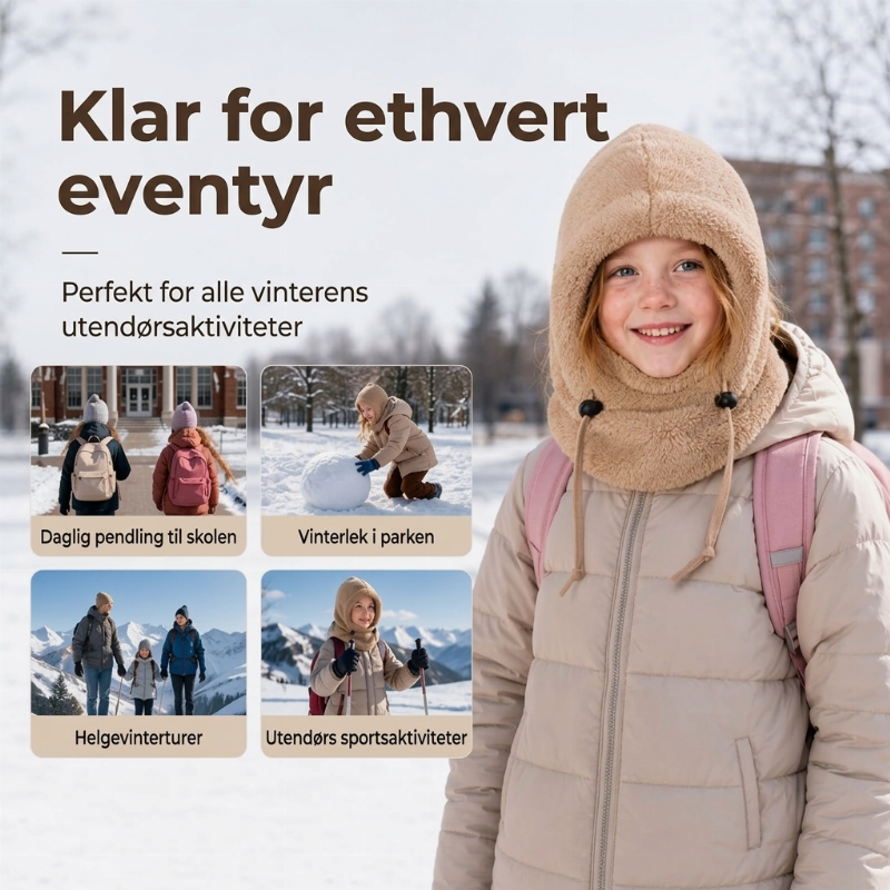Vindtett og isolerende sykkelhette i balaklava-modell for barn