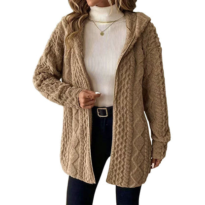 Dame uformell plysj jakke med hette