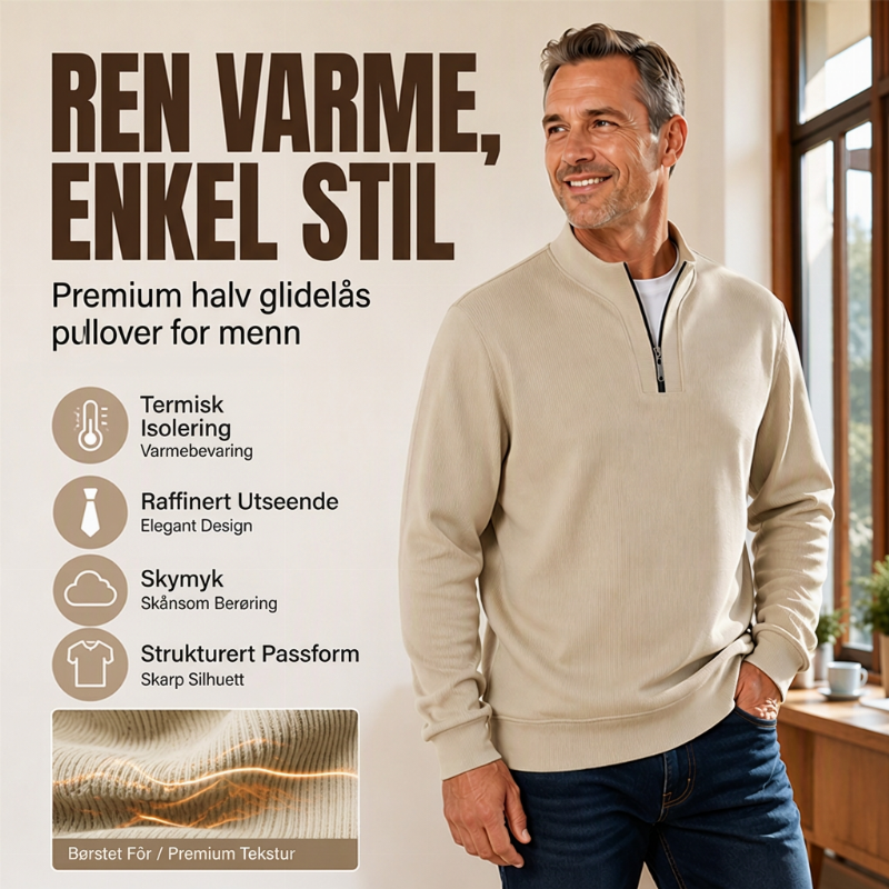 Halvglidelås ribbet herresweatshirt med varm fôr