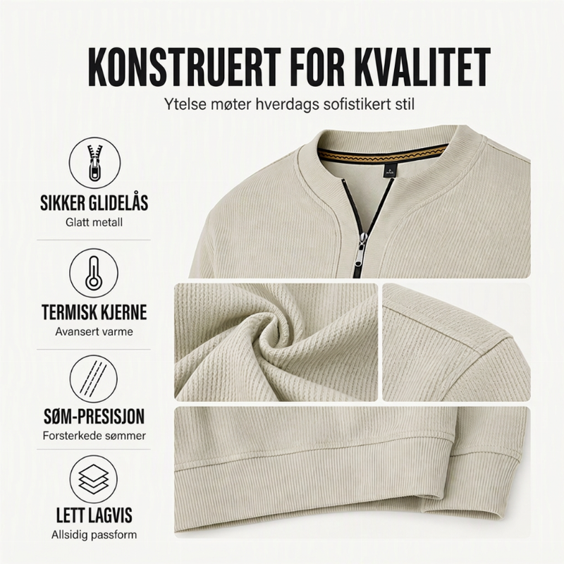 Halvglidelås ribbet herresweatshirt med varm fôr