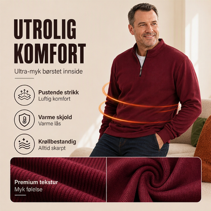 Halvglidelås ribbet herresweatshirt med varm fôr
