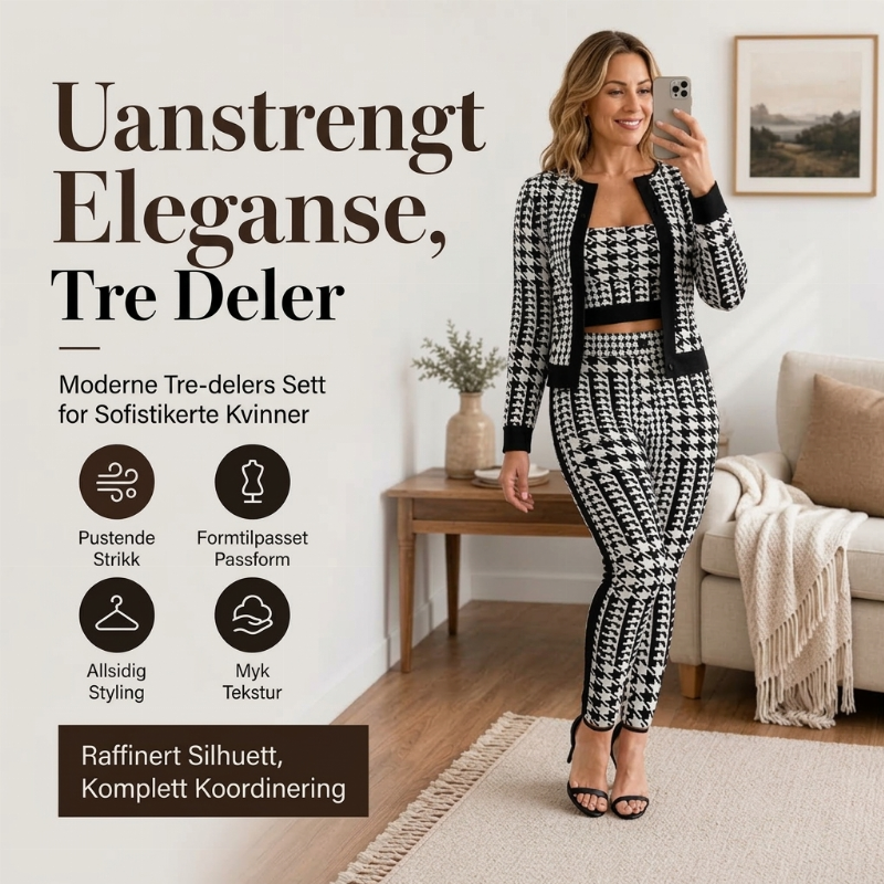 3-dels sett for kvinner: Cardigan, tube-topp og bukse