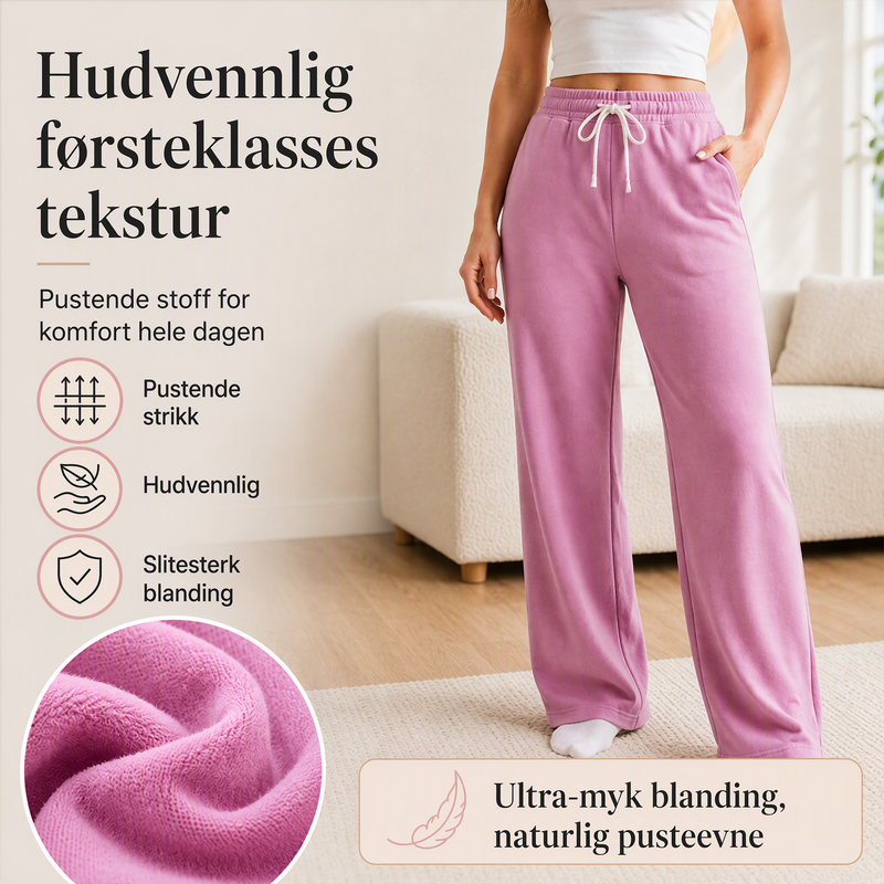 Uformelle joggebukser med høyt liv og brede ben til dame