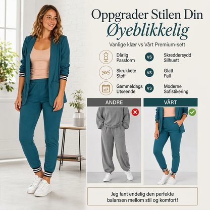Dameblazer med åpen front og buksesett