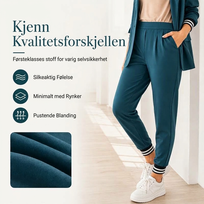 Dameblazer med åpen front og buksesett