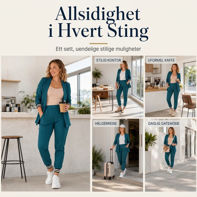 Dameblazer med åpen front og buksesett