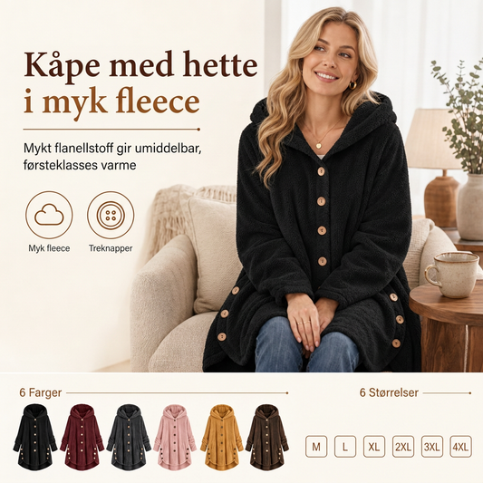 Vinterfrakk for kvinner i solid farge med asymmetrisk knappelukking og myk, fluffy fleece