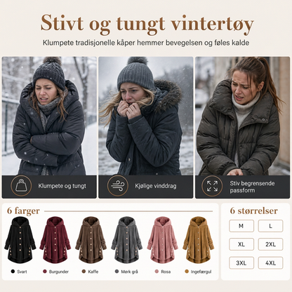 Vinterfrakk for kvinner i solid farge med asymmetrisk knappelukking og myk, fluffy fleece