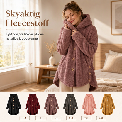 Vinterfrakk for kvinner i solid farge med asymmetrisk knappelukking og myk, fluffy fleece