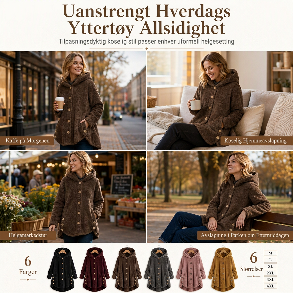 Vinterfrakk for kvinner i solid farge med asymmetrisk knappelukking og myk, fluffy fleece