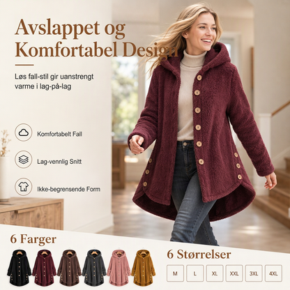 Vinterfrakk for kvinner i solid farge med asymmetrisk knappelukking og myk, fluffy fleece