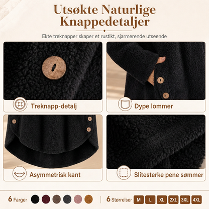 Vinterfrakk for kvinner i solid farge med asymmetrisk knappelukking og myk, fluffy fleece