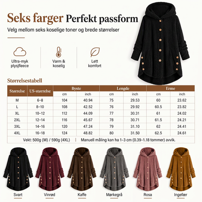 Vinterfrakk for kvinner i solid farge med asymmetrisk knappelukking og myk, fluffy fleece
