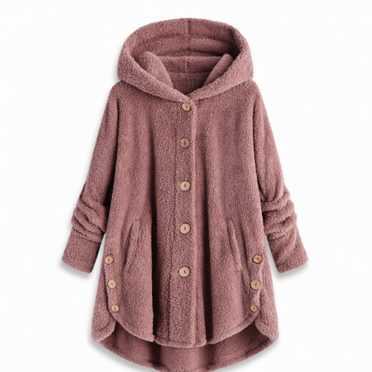 Vinterfrakk for kvinner i solid farge med asymmetrisk knappelukking og myk, fluffy fleece