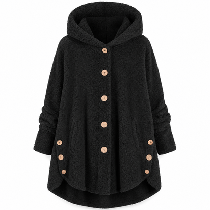 Vinterfrakk for kvinner i solid farge med asymmetrisk knappelukking og myk, fluffy fleece