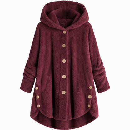 Vinterfrakk for kvinner i solid farge med asymmetrisk knappelukking og myk, fluffy fleece