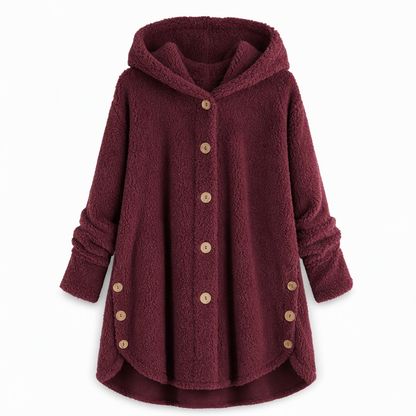 Vinterfrakk for kvinner i solid farge med asymmetrisk knappelukking og myk, fluffy fleece