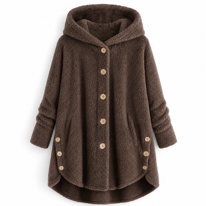 Vinterfrakk for kvinner i solid farge med asymmetrisk knappelukking og myk, fluffy fleece