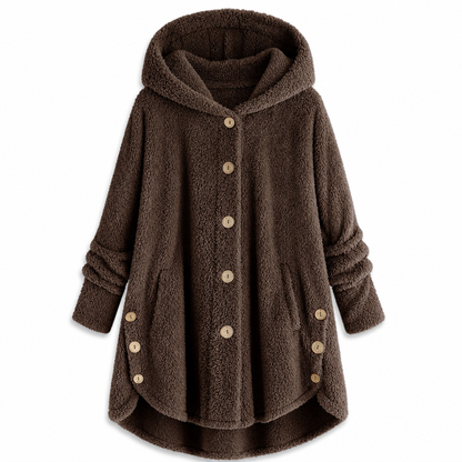 Vinterfrakk for kvinner i solid farge med asymmetrisk knappelukking og myk, fluffy fleece