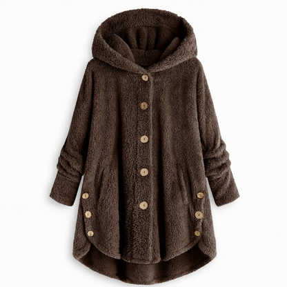 Vinterfrakk for kvinner i solid farge med asymmetrisk knappelukking og myk, fluffy fleece