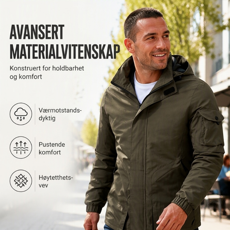 Vindbestandig utendørs jakke med hette for herrer