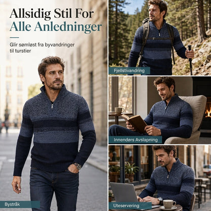 Vinterjakke for menn, plaidstrikket genser med hette, for og foret med fleece, tykk og langermet