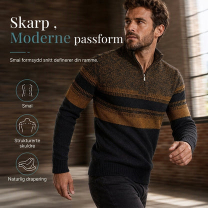 Vinterjakke for menn, plaidstrikket genser med hette, for og foret med fleece, tykk og langermet