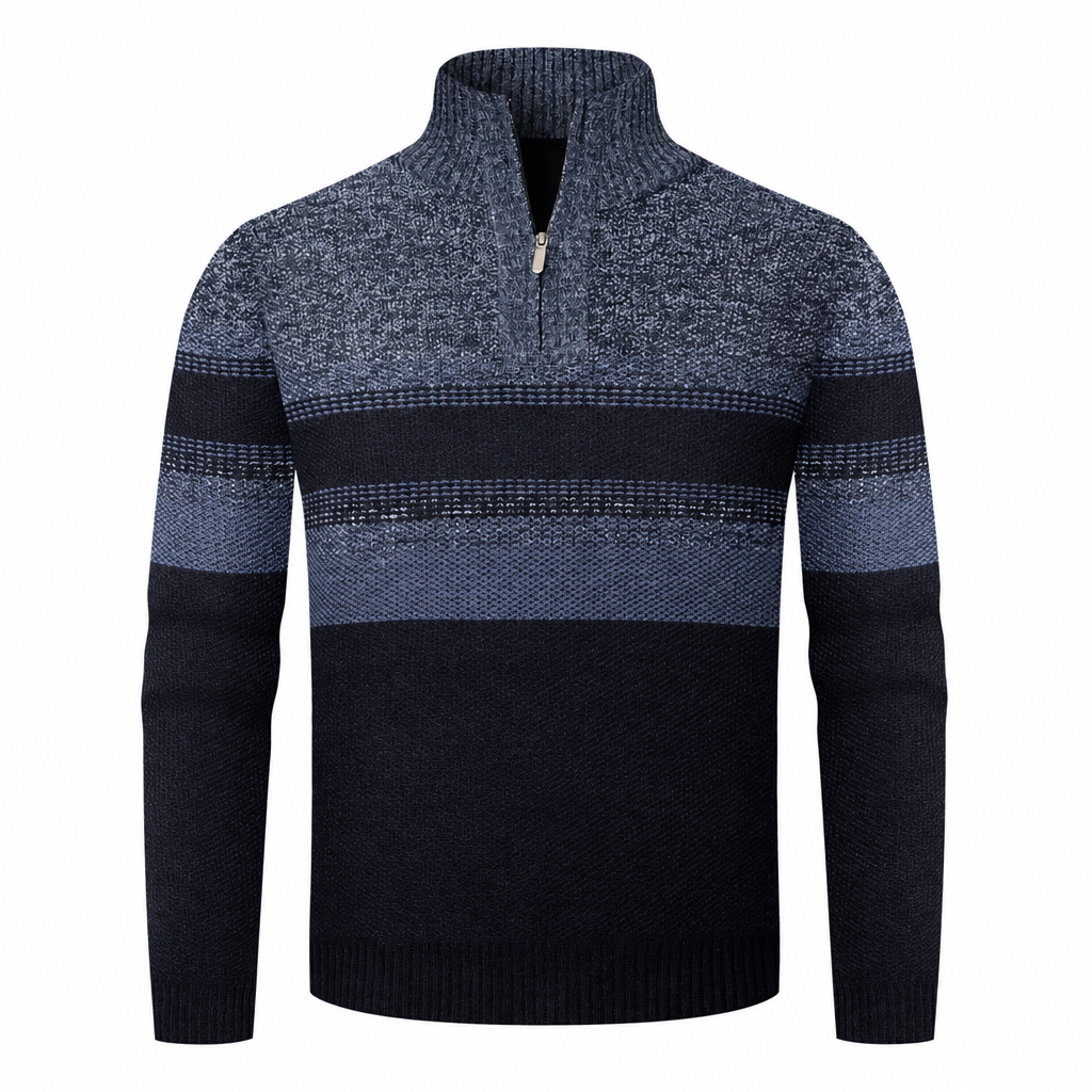 Vinterjakke for menn, plaidstrikket genser med hette, for og foret med fleece, tykk og langermet