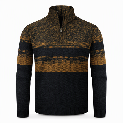 Vinterjakke for menn, plaidstrikket genser med hette, for og foret med fleece, tykk og langermet