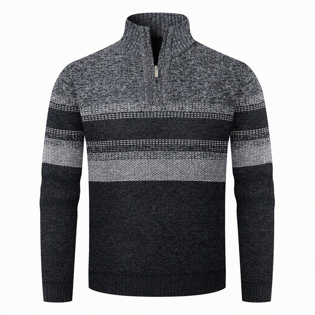Vinterjakke for menn, plaidstrikket genser med hette, for og foret med fleece, tykk og langermet