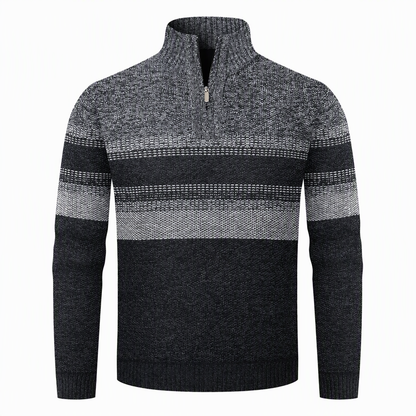 Vinterjakke for menn, plaidstrikket genser med hette, for og foret med fleece, tykk og langermet