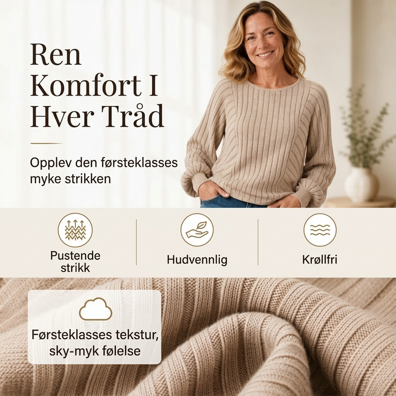 Avslappet ribbestrikket genser til kvinner med lanterneærmer