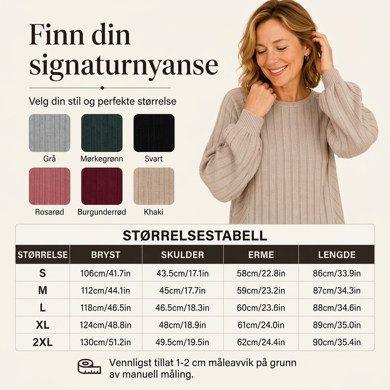 Avslappet ribbestrikket genser til kvinner med lanterneærmer