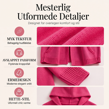 Strikket kardigan med hette og 3/4 ermer for kvinner