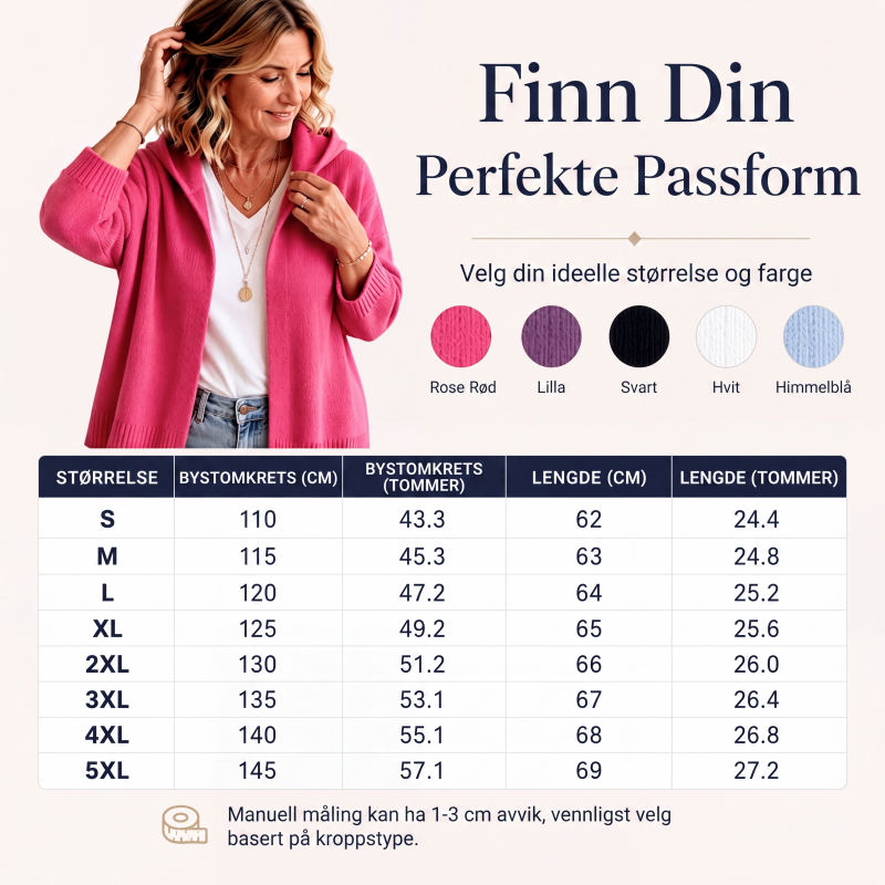 Strikket kardigan med hette og 3/4 ermer for kvinner