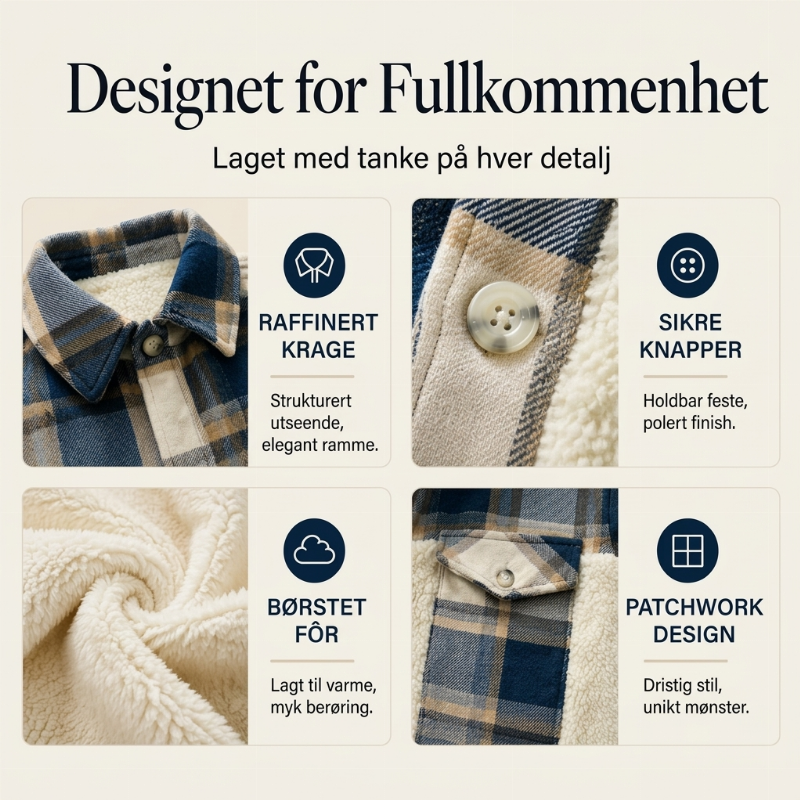 Flammeskjort-jakke i pløsd for kvinner, med knapper og lappete